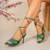 Sandalias de tacón alto sexy con tiras cruzadas estilo europeo y americano en stock, nuevas sandalias de moda de verano con tacón fino y tiras cruzadas para mujer