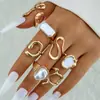 Joyería Yongge Moda Transfronteriza Retro Geométrico Anillo de Oro Set de Anillos de Perla Barroca de Alta Gama