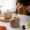 Olla Pequeña de Cerámica para Estofado Sopa Estofada Estofado de Huevo Contenedor Tapa Tanque de Almacenamiento Tarro de Sopa Vajilla Olla de Azulejo Olla para Estofado