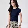 Camiseta Base de Algodón Puro Peinado de 40 Hilos, Cuello Redondo Pequeño, para Mujer, Manga Corta, Nuevo Estilo de Verano, Simple y Versátil, Top Ajustado