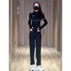 Traje deportivo casual negro para mujer 2025 Corte ajustado para correr, yoga, fitness, pantalones de sudor, ropa de primavera, un conjunto completo
