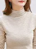 Nuevo Top Térmico de Manga Larga con Cuello Medio Alto Ajustado para Mujer, Camiseta de Manga Larga, Top para Madre, Capa Interior Gruesa y Cálida, Rayado, Temporada de Otoño e Invierno