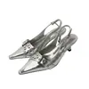 Primer Encuentro Temporada Zapatos de Tacón Alto con Punta Aguda para Mujer Sandalias con Hebilla de Cinturón de Punta Cerrada Zapatos Individuales Retro sin Espalda