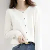 Comercio electrónico transfronterizo: Nueva colección de primavera y otoño de cárdigans redondos para mujer, prendas de punto de manga larga, ropa exterior versátil y favorecedora estilo coreano