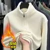 Jaqueta Suéter Masculina de Inverno 500g Veludo Ollie Dupla Face Gola Alta Forrada com Fleece Meio Zíper Cor Lisa Espessada Versátil e Quente