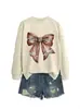Amazon eBay sitio independiente de moda versátil cómoda para mujer con lazo marrón sudadera de manga larga otoño e invierno camiseta básica