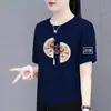 Excedente de Estoque de Comércio Exterior Transfronteiriço, Camiseta de Manga Curta de Moda de Marca Grande para Mulheres, Top de Caimento Solto, Manga Meia-Manga, Mãe de Meia-Idade