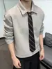 Moletom com Gola Polo Estilo Old Money Masculino 2026 Nova Versão Coreana Cleanfit Moda Casual Camisa Polo Top