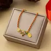 Pulseira de Fio Vermelho com Moeda do Ano Zodiacal e Cavalo Geométrico em Pedra Natural, Elegante e de Alto Padrão, Joia de Pulseira Tecida à Mão