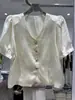 Camisa Corta de Cuello en V Estilo Francés, Nueva Moda 2026 Blusa Chic de Acetato de Manga Corta, Top tipo Cárdigan Estilo Chanel