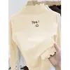 Camiseta de Manga Larga de Felpa para Niñas, Capa Base para Otoño e Invierno, Tallas Mediana a Grande para Niños, Cuello Alto, Cálida, Top con Adorno de Volantes
