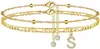 Artículo popular de comercio exterior transfronterizo: Tobillera de circonita de 26 letras, tobillera cubana de doble capa simple y elegante con cuentas de arroz