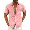 2024 Comercio Exterior Transfronterizo Verano para Hombre Camisa de Color Sólido Manga Corta Cuello Puños Color de Contraste Botón de Moda Camisa