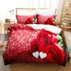 Funda nórdica romántica de tres piezas con rosas rojas y flores para San Valentín, decoración de habitación, ropa de cama, outlet de fábrica