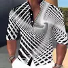 Camisa de Manga Corta para Hombre, Moda de Verano, Ropa Urbana para Hombre, Lujo Ligero, Gama Alta, Bloques de Color, Impresión Digital, Corte Holgado con Cuello de Solapa