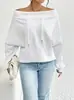 Nuevo 2025 Amazon Temutiktok Transfronterizo para Mujer Holgado Casual con Cordón Hombros Descubiertos Cuello de una Sola Línea Top