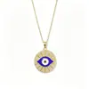 Collar redondo geométrico con colgante de ojo de diablo de diamantes completos de lujo ligero europeo y americano, cadena única y de alta gama para la clavícula, más vendido en ventas transfronterizas