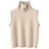 Nuevo chaleco de punto de cachemira para otoño e invierno, chaleco sin mangas de color liso de moda con cuello alto, chaleco de color liso cálido en capas para mujer