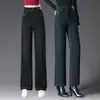 1089-1 Jeans Negros talla extra Rectos Ajustados Pantalones Casuales Algodón Elástico Mezclilla Pantalones de Pierna Ancha para Mujer Cintura Alta Combinan con Todo