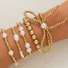 Pulseira com Contas Redondas Ccb Pérola Laço Cruzado Conjunto de 5 Peças Moda Versátil Tendência Joia de Mão