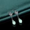 Brincos Agulha Prata 925 Cobre Banhado a Ouro Imitação Jade Hetian Flor Magnólia Estilo Nacional Retrô Cheongsam Estilo Antigo Atacado