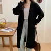 Elegante Casaco Longo de Tricô para Mulheres, Novo Estilo Coreano Outono e Inverno Casual Solto Tamanho Grande Cardigan de Tricô para Mulheres