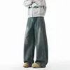 Calça Jeans Lavada Vintage para Homens, Outono e Inverno, Calça Longa com Fenda Estilo Americano, Forrada com Lã, Calça de Perna Larga Espessa para Adolescentes