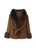 Comercio Exterior Aliexpress Más Vendido Transfronterizo Ropa de Mujer Europea y Americana Otoño e Invierno Nueva Moda Casual Abrigo de Lana con Capucha y Cuello de Piel