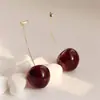 Pendientes de Cereza Coreana para Mujer Largos Distintivos de Celebridad de Internet Pendientes de Cereza Acrílicos Creativos Elegantes Pendientes Versátiles