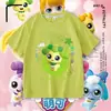Camiseta Manga Curta Fofa e Adorável para Meninas, Top de Algodão Puro Desenho Animado em Formato de Coração Fofo, Camiseta Básica de Verão para Menininhas