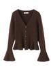 Jaqueta Cardigan de Tricô com Gola V e Manga Flare Melard Runqi 8790 Blusa de Tricô com Manga Bufante Estilo Francês