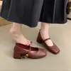 Zapatos Mary Jane Chuyuji Estilo Retro Francés de Punta Cuadrada y Tacón Bajo para Mujer, Tacón Medio, Estilo de Noche Primavera/Otoño, Tacón Grueso de Hada