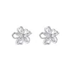 Pendientes Únicos de Flor Hueca de Doble Capa para Mujer, Temperamento Fresco y Dulce, Versátiles, Clavos para Oreja de Plata Esterlina 999 Incrustados con Circonita