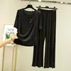Traje de verano con diseño irregular, nueva camiseta con volantes y lazo, pantalones casuales de pierna ancha de nicho para mujer, cuello redondo, manga media