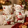 Funda decorativa para mesa de centro y ventanal en combinación de colores rojo y dorado, funda de cojín de reno y árbol de Navidad, funda lavable para ambiente festivo en casa