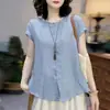 Camisa Casual Juvenil de Ramio con Volantes para Mujer Verano 2026 Nuevo Holgado Talla Grande Delgado Transpirable Top de Manga Corta