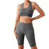 Roupa de Yoga Transfronteiriça Conjunto de Calça Cinco Pontos Colete Esportivo I-back Justo Cintura Alta Secagem Rápida Conjunto de Fitness