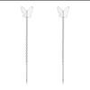 Pendientes de Hilo Cuadrados Pequeños Simples de Plata Pura S999, Pendientes Largos con Perlas Redondas de Lujo Ligero, Pendientes de Borla de Mariposa de Nicho, Venta al por Mayor para Mujeres