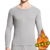 Ropa interior térmica para hombre de otoño e invierno, forrada de polar, engrosada, cálida, color liso, cuello redondo, ajuste ceñido, manga larga