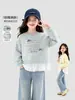 Moletom Doce com Laço para Meninas Estilo Casual Fofo Primavera e Outono Elegante Estampa de Renda Solto Outono Nova Chegada Top