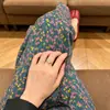 Pantalones de punto Yanyi florales de seda helada, pantalones anchos plisados, pantalones frescos a prueba de mosquitos, cintura elástica, pantalones casuales para casa y para caminar