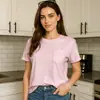 Verano 2025 160g Algodón Spandex Elástico Sencillo Bolsillo Pequeño Color Sólido Camiseta Básica Diaria Casual para Mujer