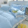 Sencillo Algodón Lavado Juego de Cuatro Piezas Color Sólido Sábana Dormir Desnudo Dormitorio Juego de Tres Piezas Funda de Edredón Suministros para Cama Individual Primavera y Verano
