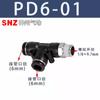 Conector Pneumático de Engate Rápido Lateral Rosqueado em T de Três Vias para Tubo de Ar de Torção Rápida/Inserção Rápida Pd4/6/10/8-02