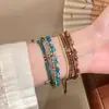 Pulsera apilable de extracción estilo étnico retro con cuentas de vidrio y ágata de múltiples capas, Pulsera de moda y versátil, Pulsera simple
