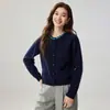Cárdigan redondo de cachemir de alta calidad, texturizado, estilo francés e inspirado en Chanel para mujer, adornado a mano con cristales, jersey de punto liso de seda y lana