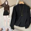 Camiseta de Manga Larga Cepillada de Cuello Semi-Alto Talla Grande para Mujer, Nuevo Estilo Otoño 2025, Top Base Adelgazante y Ajustado
