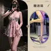 Lencería sexy con tirantes, de malla, diseño de mariposa estampado, tentación de encaje de deseo puro, bata transparente, disponible para venta al por mayor