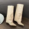 Otoño 2026 Nuevas Botas de Pantalón de Caña Larga con Punta Fina y Tacón Grueso Estilo Europeo y Americano Botas de Caña Alta de Moda para Mujer Celebridad de Internet Botas de Tacón Alto de Moda