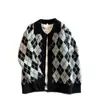 Suéter Cardigan Argyle Fair Isle Americano Masculino Outono Estilo Preguiçoso Sensação Relaxada Malha Outerwear com Gola para Casal